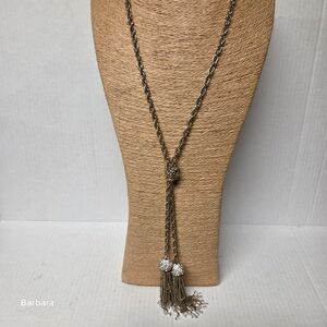 Vintage Long Double Rhinestone Tassel Chain Necklace